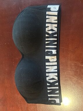 XS PINK Strapless Bandeau Bra - Black with White Logo Band